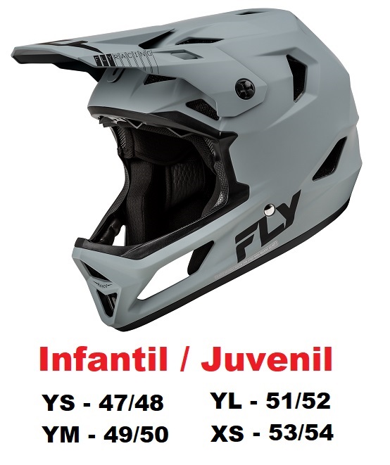 CAPACETE FLY RAYCE FULL FACE CINZA JUVENIL / INFANTIL Y/S 47/48