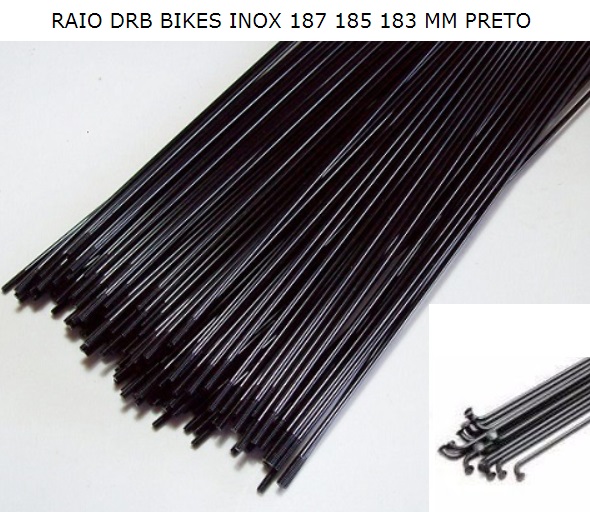 RAIO DRB BIKES INOX 183MM PRETO 187 / 185 / 183MM c/ NiPPLES ALTO 40 UNIDADES PRETO
