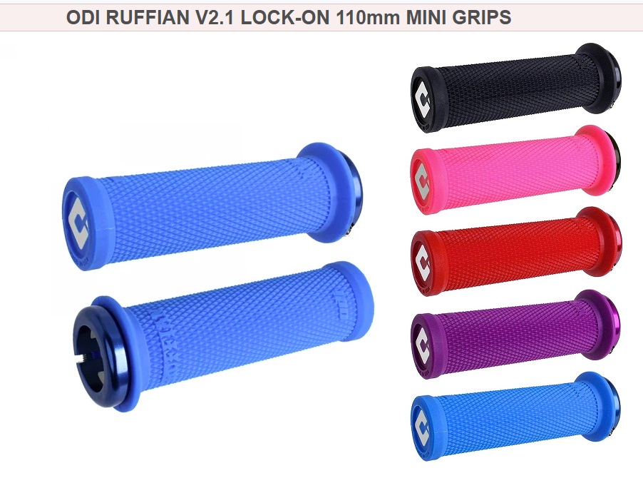 MANOPLA ODI RUFFIAN LOCK ON MINI 110MM C/ FLANGE AZUL