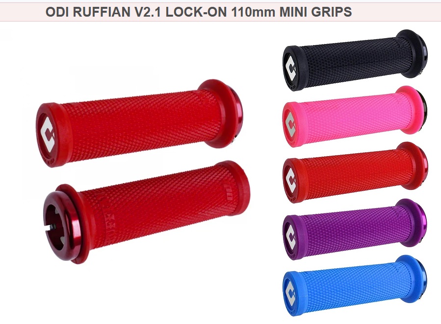 MANOPLA ODI RUFFIAN LOCK ON MINI 110MM C/ FLANGE VERMELHA