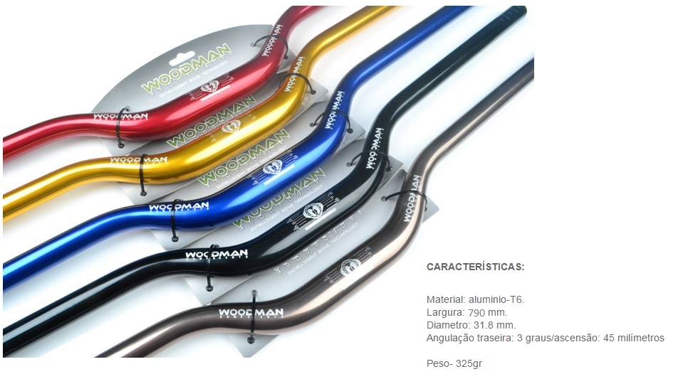 GUIDÃO MTB WOODMAN 790mm x 45mm 31,8 x 3º CONSULTE CORES