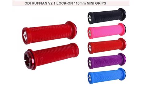 MANOPLA ODI RUFFIAN LOCK ON MINI 110MM C/ FLANGE VERMELHA