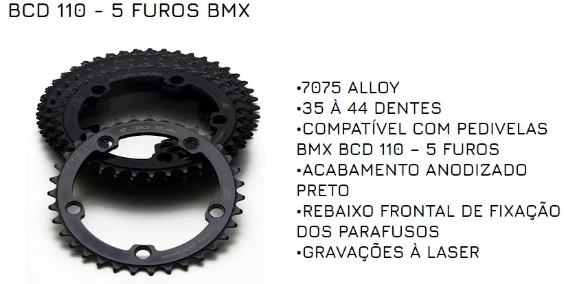 COROA NT IMPACT 5 FUROS BCD 110mm 34 a 45 DENTES